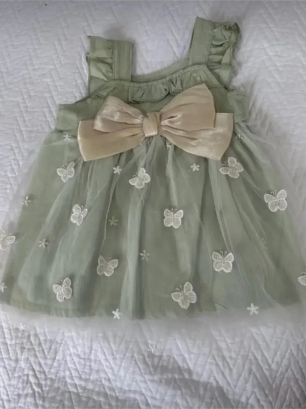 Green Tulle Butterfly Dress with White Embroidered Wings